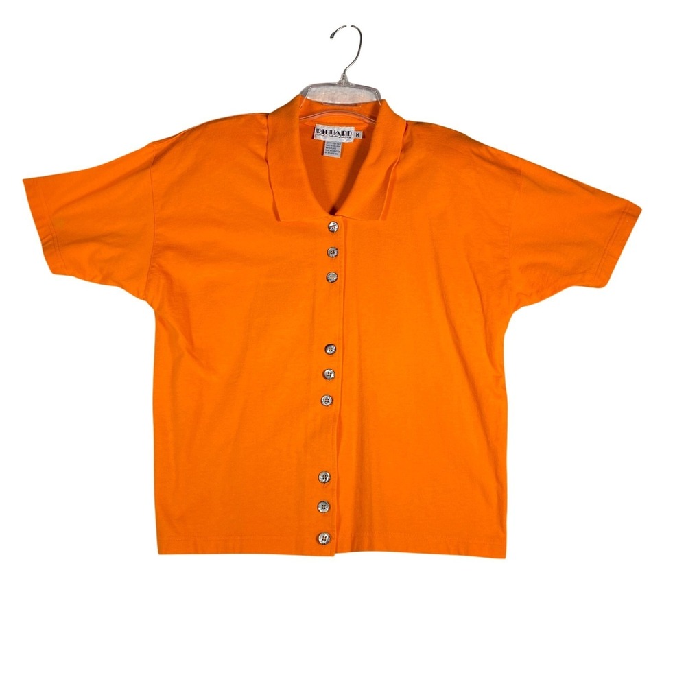 Richard snd Company Women Orange Collared Button Up Short Sleeve Shirt M